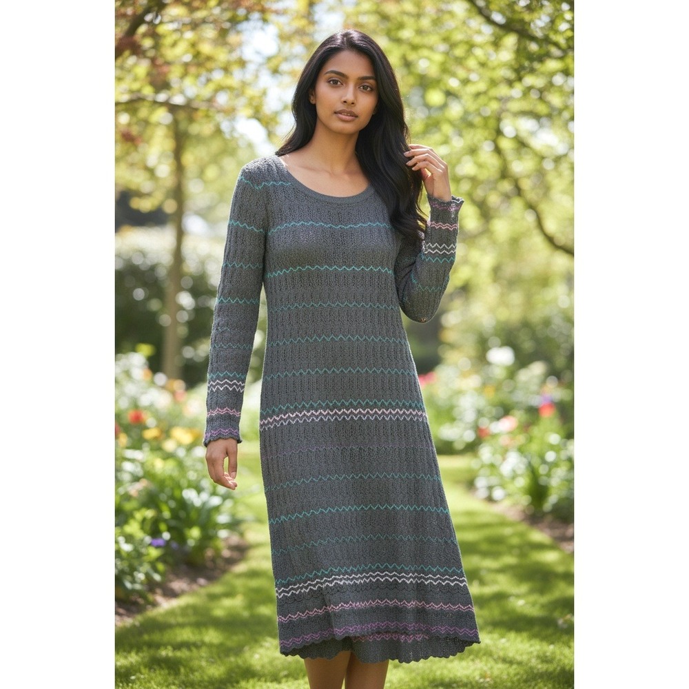 Billabong Women Gray Chevron Zig Zag Knit‎ Sweater Dress Size M Long Sleeve